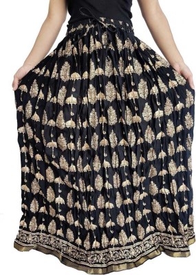 Krishika Floral Print Women Gathered Black Skirt