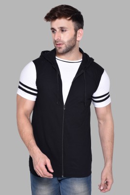 Lawful Casual Printed Men Hooded Neck White, Black T-Shirt