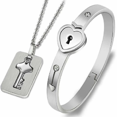 Tiptop Stainless Steel Crystal Silver Coated Bracelet(Pack of 2)