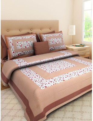 UNIQCHOICE 120 TC Cotton Double Printed Flat Bedsheet(Pack of 1, Brown)
