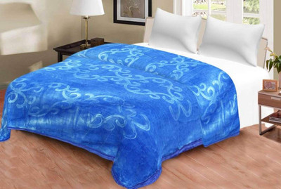 Mahadev Handicrafts Floral Double Mink Blanket for  Mild Winter(Polyester, Light Blue)