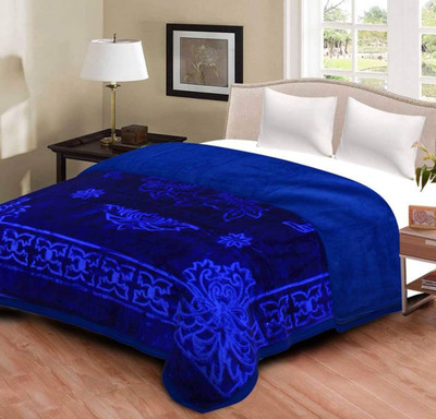 Mahadev Handicrafts Floral Double Mink Blanket for  Mild Winter(Polyester, Blue)