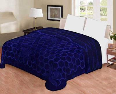 Mahadev Handicrafts Geometric Double Mink Blanket for  Heavy Winter(Polyester, Blue)