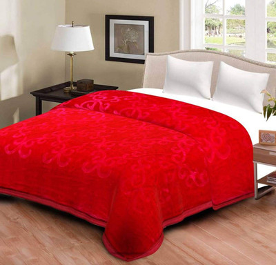 Oshano Floral Double Mink Blanket for  Heavy Winter(Polyester, Red)