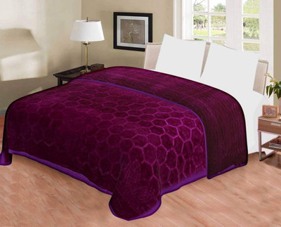 Mahadev Handicrafts Geometric Double Mink Blanket for  Heavy Winter(Polyester, Purple)