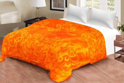 Mahadev Handicrafts Floral Double Mink Blanket for  Mild Winter(Polyester, Orange)