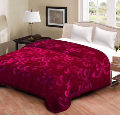 Mahadev Handicrafts Floral Double Mink Blanket for  Mild Winter(Polyester, Maroon)