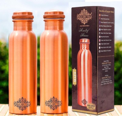 IndianArtVilla Set of Copper Water Bottle,Leak Proof,Matt Finish Lacquer Coated 1000 ml Bottle(Pack of 2, Brown, Copper)