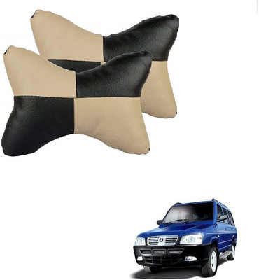 AuTO ADDiCT Beige, Black Leatherite Car Pillow Cushion for Isuzu(Rectangular, Pack of 2)