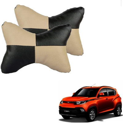 AuTO ADDiCT Beige, Black Leatherite Car Pillow Cushion for Mahindra(Rectangular, Pack of 2)