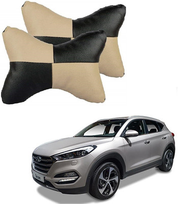 KOZDIKO Beige, Black Leatherite Car Pillow Cushion for Hyundai(Rectangular, Pack of 2)