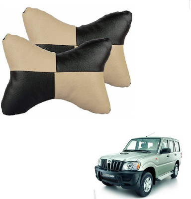 AuTO ADDiCT Beige, Black Leatherite Car Pillow Cushion for Mahindra(Rectangular, Pack of 2)