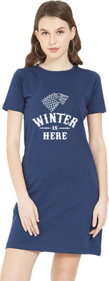 Aseria Women T Shirt Dark Blue Above Knee/Mid Thigh Length Dress