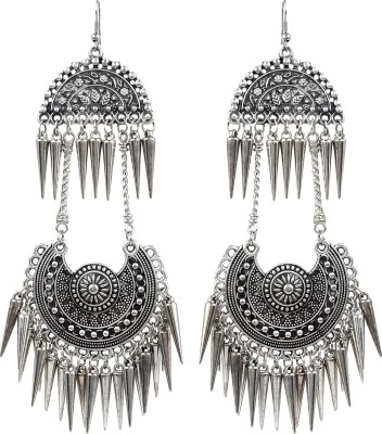 Frolics India Designer Oxidised Silver Extra Long Silver Hangings Bullets Alloy Drops & Danglers, Jhumki Earring