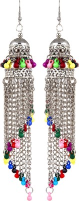 Frolics India Designer Oxidised Silver Long Multicolored Stones Hangings Alloy Drops & Danglers, Jhumki Earring