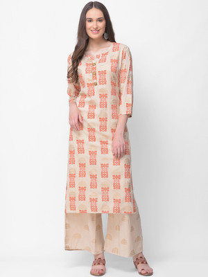 aayusika Women Printed Straight Kurta(Orange)