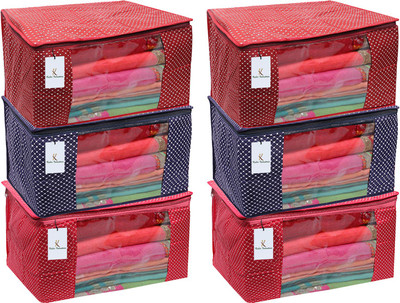 KUBER INDUSTRIES Polka Dots Cotton 6 Pieces Three Layer Quilted Extra Large Saree Cover CTKTC13499 CTKTC013499(Multicolor)