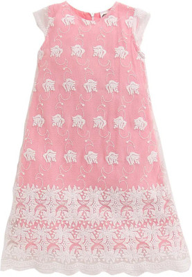 Spring Bunny Girls Midi/Knee Length Casual Dress(Pink, Cap Sleeve)