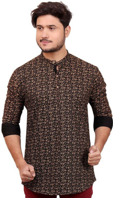 MADE IN THE SHADE Men Printed Straight Kurta(Multicolor, Black, Yellow)