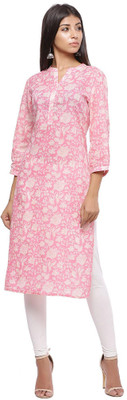 Cloth Stories Women Printed Straight Kurta(Pink)