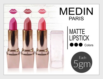 MEDIN Paris my look matte lipstick cosmetics makeup combo set of 3 (carrat baby pink purple, 15 g)