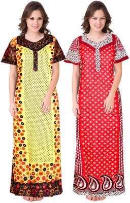 Trendy Fab Women Nighty(Yellow, Red)