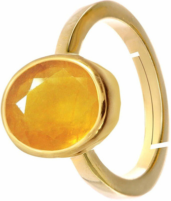 Chopra Gems Yellow Sapphire Ring Adjustable Pukhraj Gemstone Ring for Men and Women Brass Sapphire Gold Plated Ring