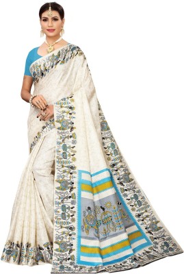 RENSILAFAB Printed, Solid/Plain Daily Wear Pure Silk, Pure Cotton Saree(Light Blue)