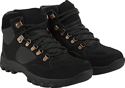 Unistar High Ankle Riding Boots for Hiking & Trekking | Mild Waterproof Protection Outdoors For Men(Black)