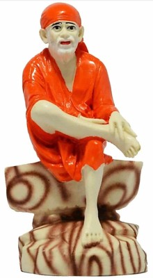 Crafting Bear India Hand Carved Lord Sai Baba Resin Idol Meditation Sculpture Statue,3.5-inch Decorative Showpiece - 9 cm (Polyresin, Orange) Decorative Showpiece  -  9 cm(Polyresin, Orange)