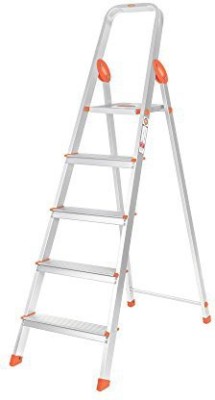 Bathla Advance 5-Step Foldable, with Sure-Hinge Technology (Orange) Aluminium Ladder(With Platform)