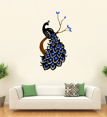 Decal O Decal 110 cm ' Beautiful Peacock on Tree ' Wall Stickers (PVC Vinyl,Multicolour) Self Adhesive Sticker(Pack of 1)