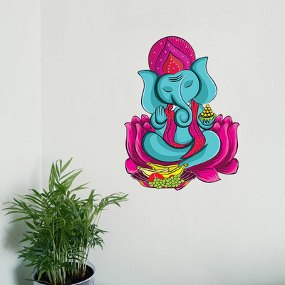Decor Villa 58 cm Ganesh ji Wall Sticker Reusable Sticker(Pack of 1)