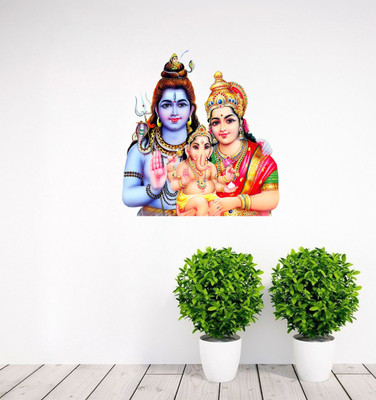 Decor Villa 50 cm Shiv parvati ganesh ji Wall Sticker Reusable Sticker(Pack of 1)