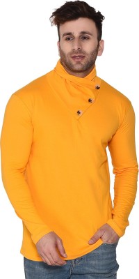 Lawful Casual Solid Men V Neck Yellow T-Shirt