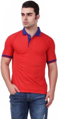 KETEX Solid Men Polo Neck Red T-Shirt