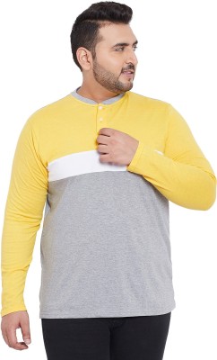 bigbanana Striped Men Henley Neck Grey T-Shirt