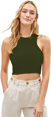 THE BLAZZE Casual Solid Women Dark Green Top