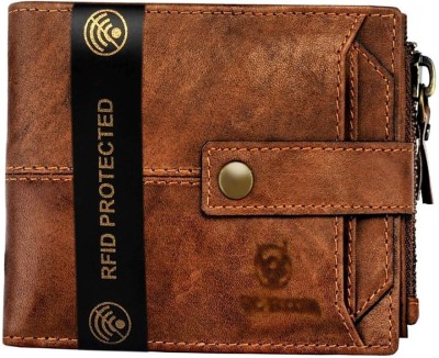 GO HIDE Men Casual Brown Genuine Leather Wallet(14 Card Slots)