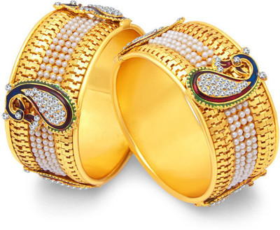 Shining Diva Alloy Pearl Gold-plated Bangle(Pack of 2)