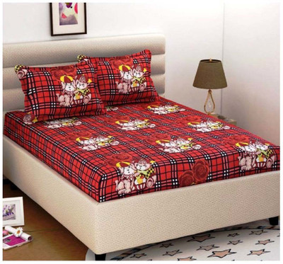 DRACO 104 TC Polycotton Double 3D Printed Flat Bedsheet(Pack of 1, Multicolor)