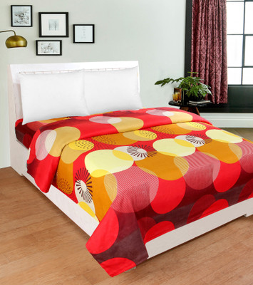 HOME KART 144 TC Microfiber Double 3D Printed Fitted & Flat Bedsheet(Pack of 1, Orange)