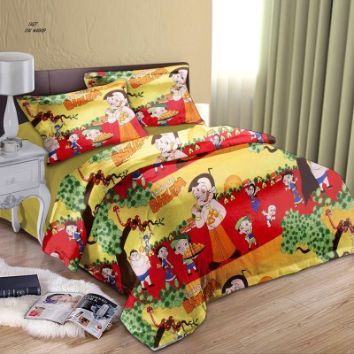 HANU HOME FINISHING 144 TC Microfiber Double Printed Flat Bedsheet(Pack of 1, Multicolor)