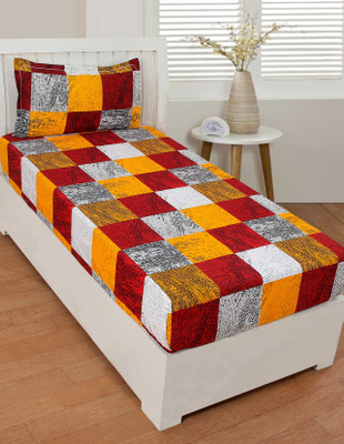 MANISHPANDEY 144 TC Microfiber Single Abstract Flat Bedsheet(Pack of 1, Yellow, Red)