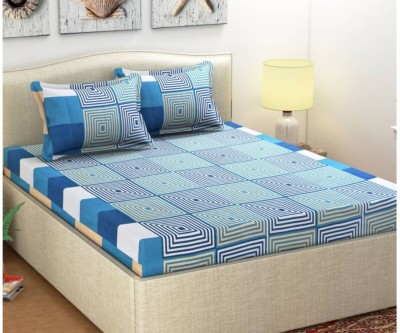 parasar 120 TC Polycotton Double 3D Printed Flat Bedsheet(Pack of 1, Blue)