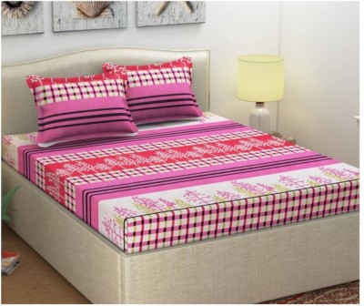 parasar 120 TC Polycotton Double 3D Printed Flat Bedsheet(Pack of 1, Pink)