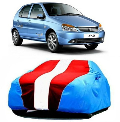 HDSERVICES Car Cover For Tata Indica eV2 (With Mirror Pockets)(Blue, Red)