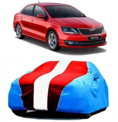 HDSERVICES Car Cover For Skoda Rapid (With Mirror Pockets)(Blue, Red)