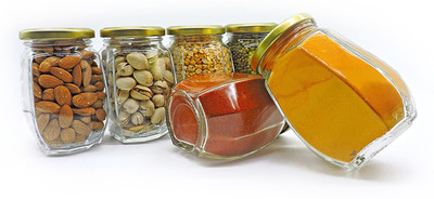 Aakriti Glass Grocery Container  - 300 ml(Pack of 6, Clear)