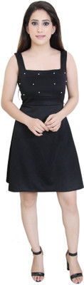 CRAZEVILLA Women A-line Black Above Knee/Mid Thigh Length Dress